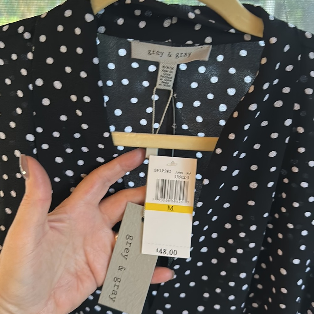 NWT Grey & Gray Black and White Polka Dot Blouse - Picture 2 of 6